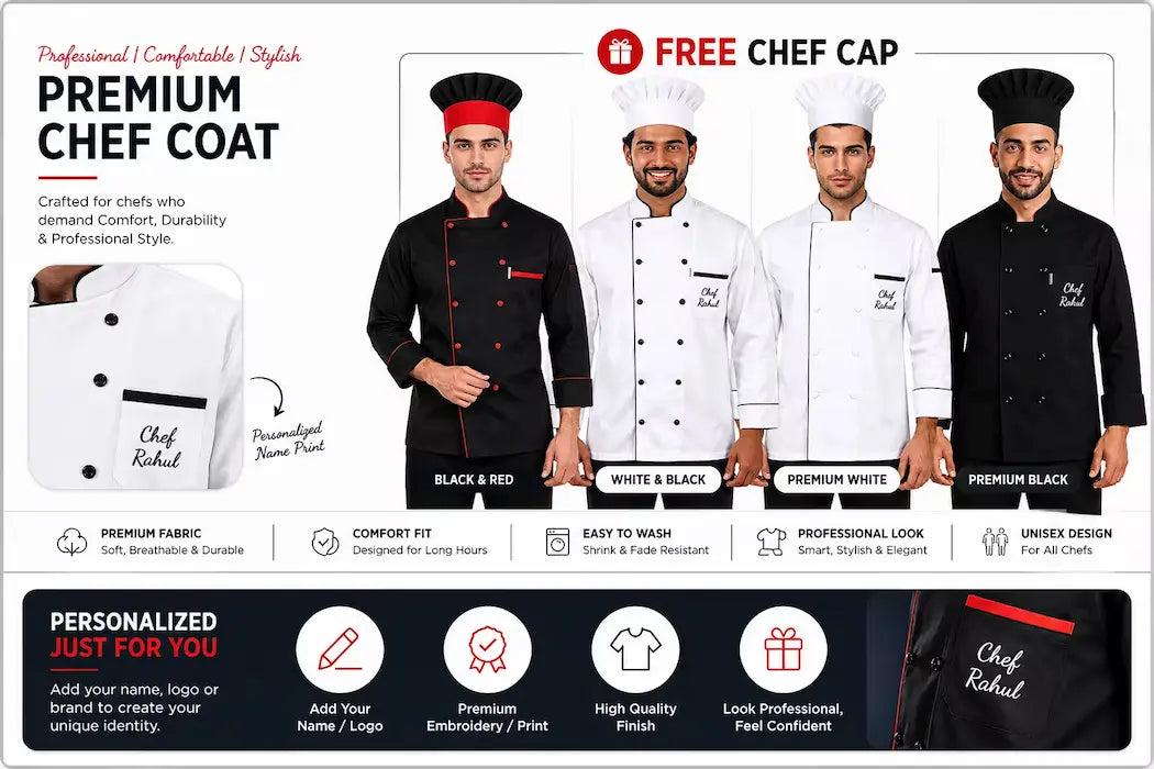 Customized Premium Chef Coat | All Over India Delivery | HueLabel.in