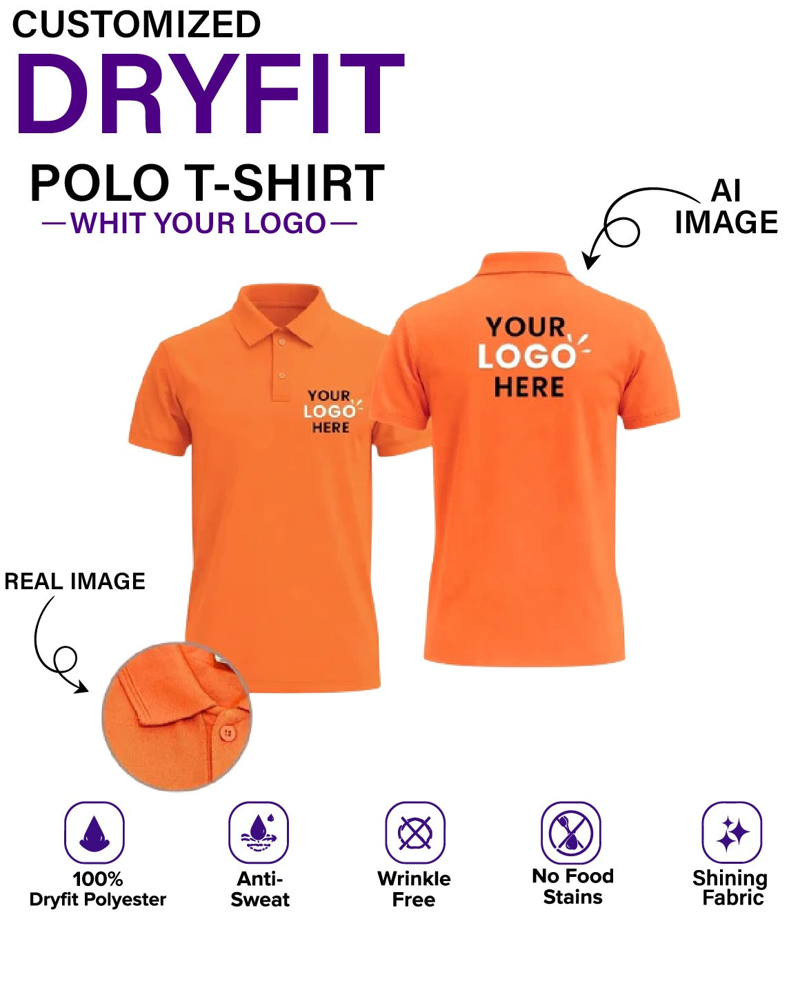 Customized DryFit Polo T-Shirt With Your Company Logo | Order Logo Printed Tees | HueLabel.in