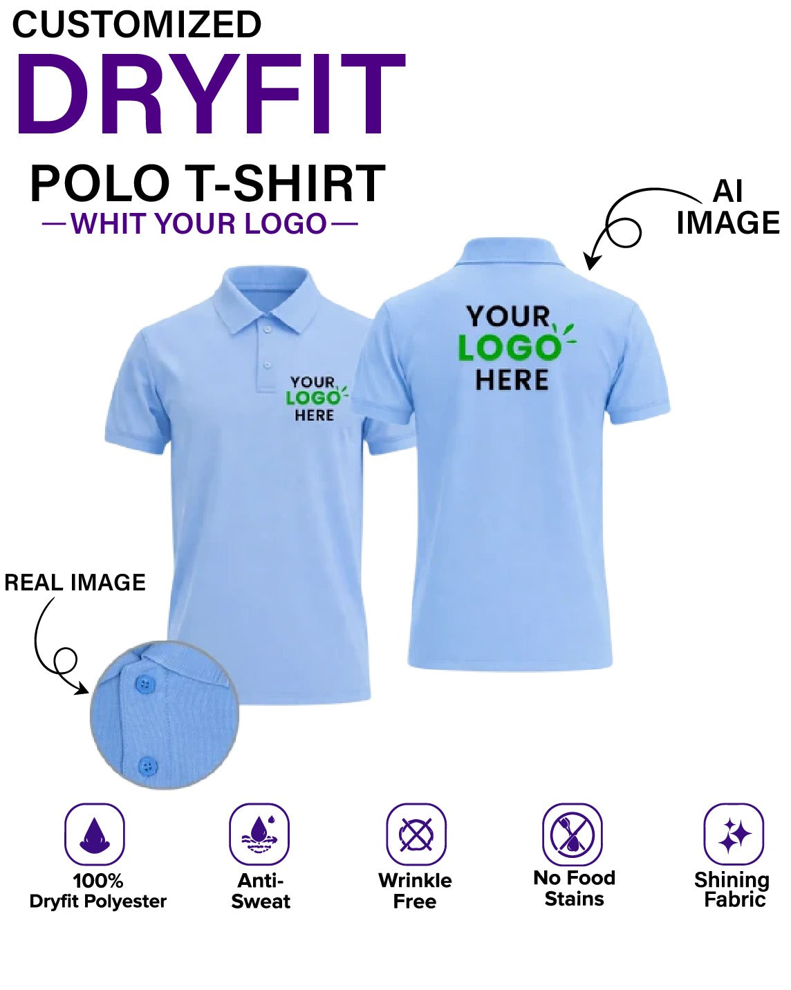 Customized DryFit Polo T-Shirt With Your Company Logo | Order Logo Printed Tees | HueLabel.in
