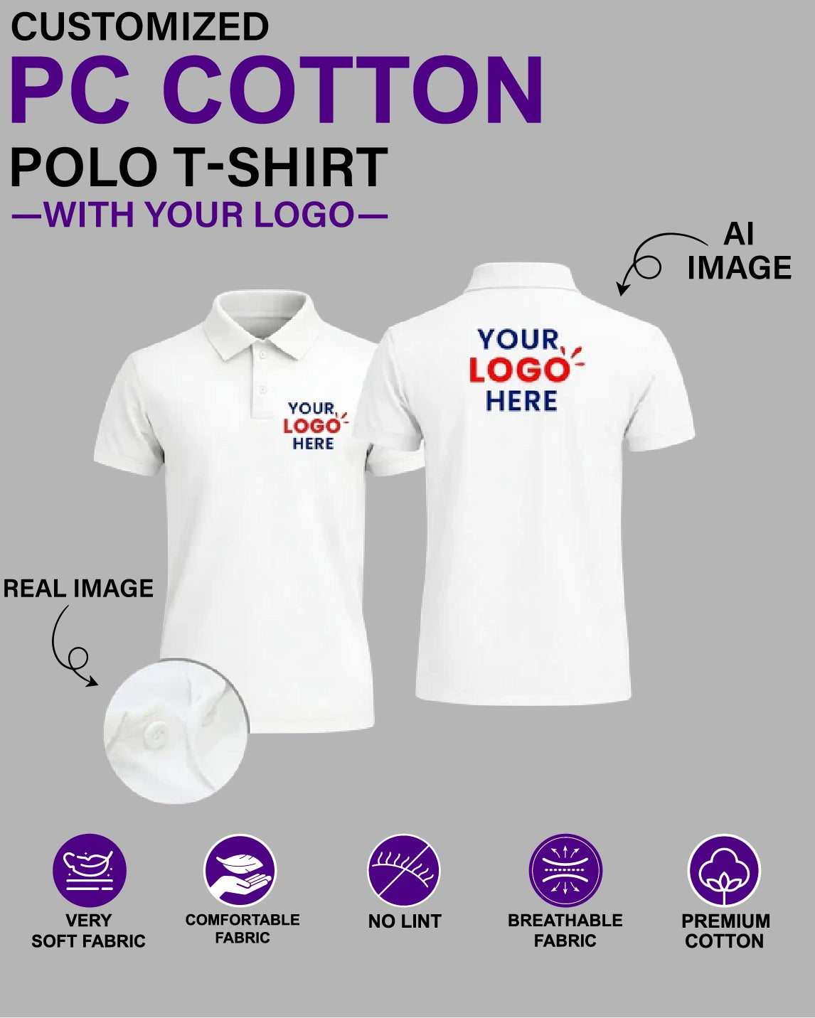 Customized PREMIUM COTTON Polo T-Shirt With Your Company Logo | Order Logo Printed Tees | HueLabel.in (Copy)