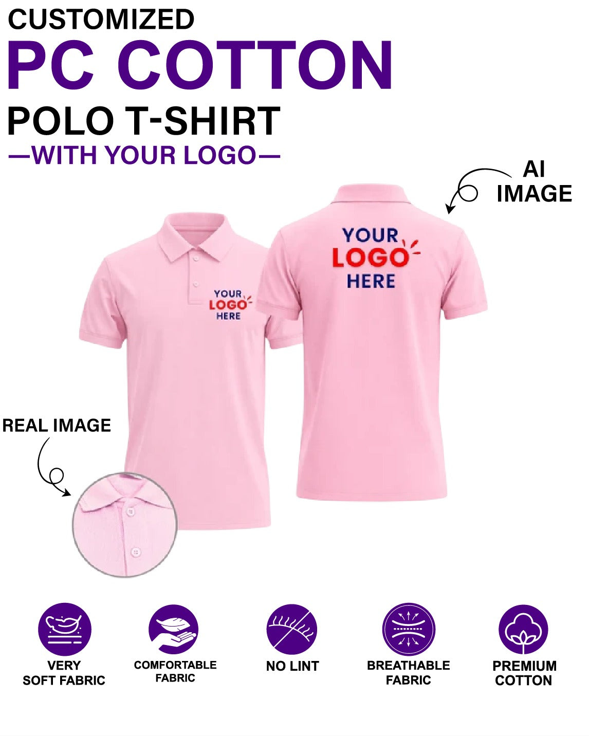 Customized PREMIUM COTTON Polo T-Shirt With Your Company Logo | Order Logo Printed Tees | HueLabel.in (Copy)