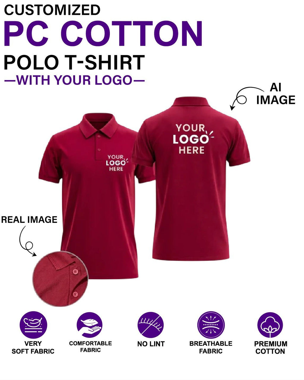 Customized PREMIUM COTTON Polo T-Shirt With Your Company Logo | Order Logo Printed Tees | HueLabel.in (Copy) - HueLabel India