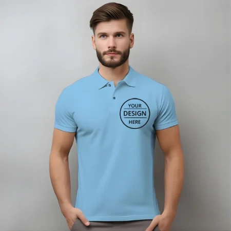 Sky Blue Fit Customized Half Sleeve Men's Collar Polo T-Shirt